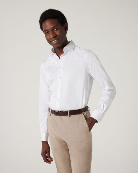 Slim Sateen Long Sleeve Shirt, White, hi-res